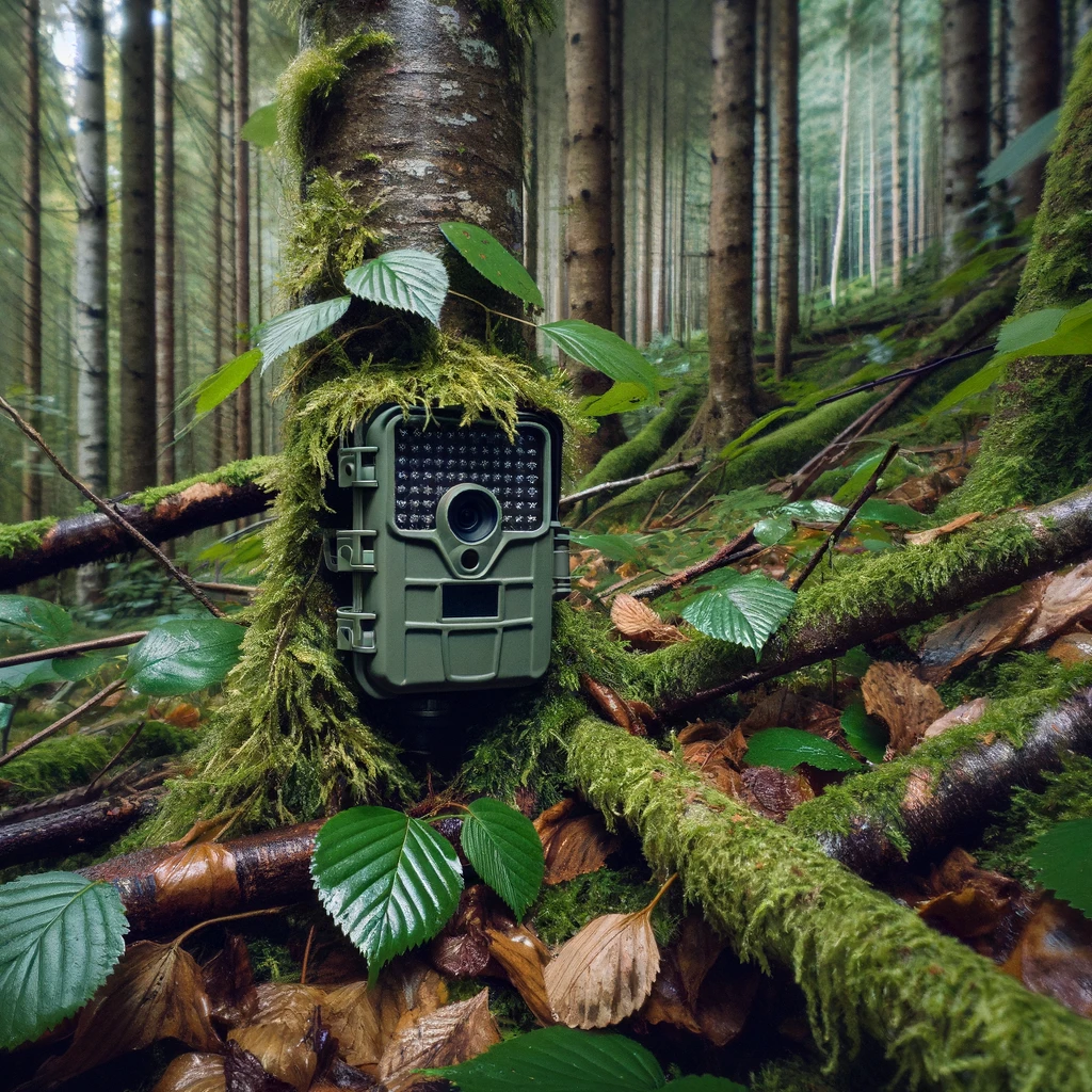Caméra de chasse camouflée à un arbre